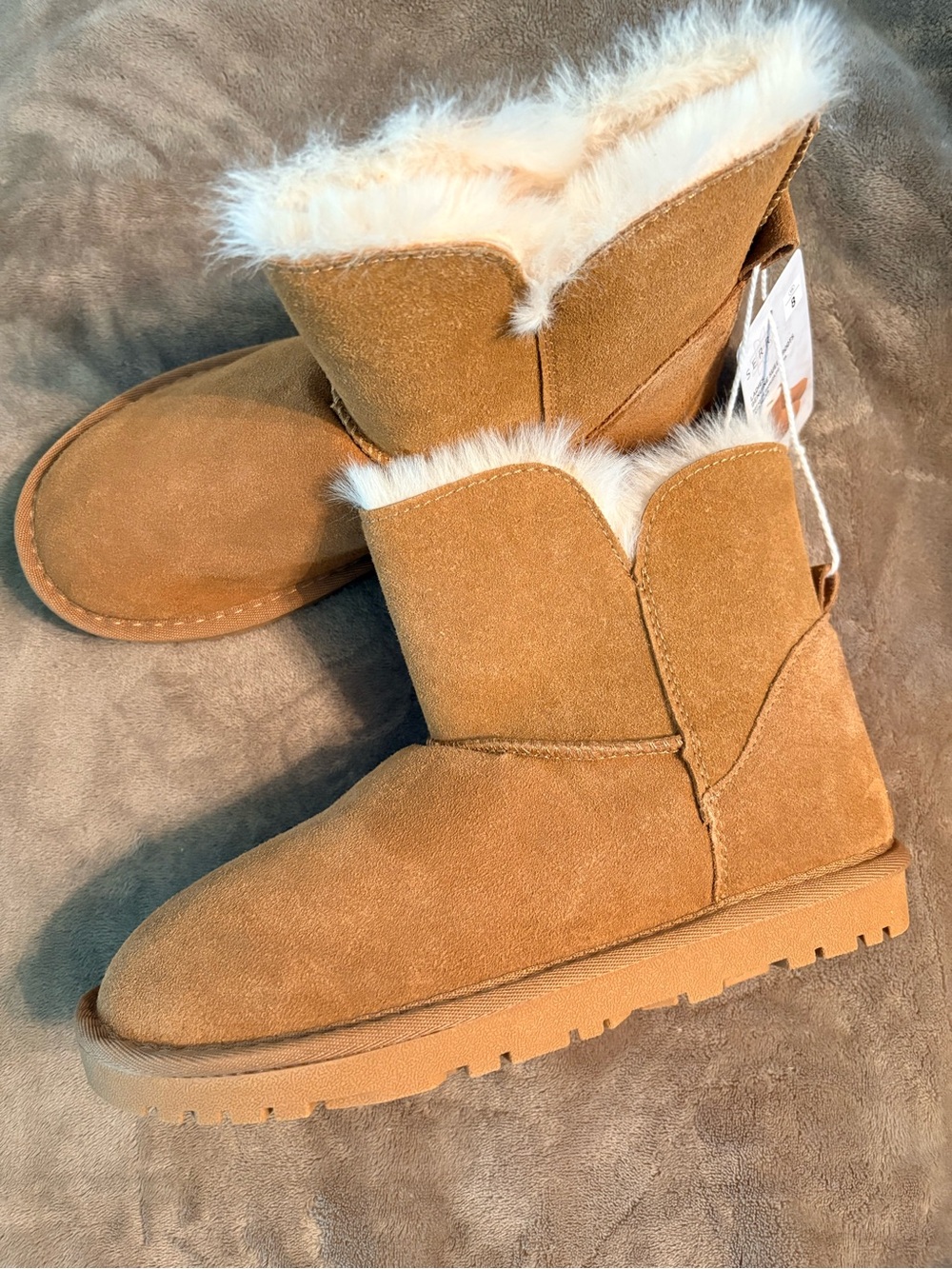 Serra Genuine Suede Faux Fur Boots Chestnut Brown Size 8 NWT